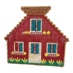 Handmade Plastic Canvas Red House Napkin Holder Country Cottage Core Boho Kitsch